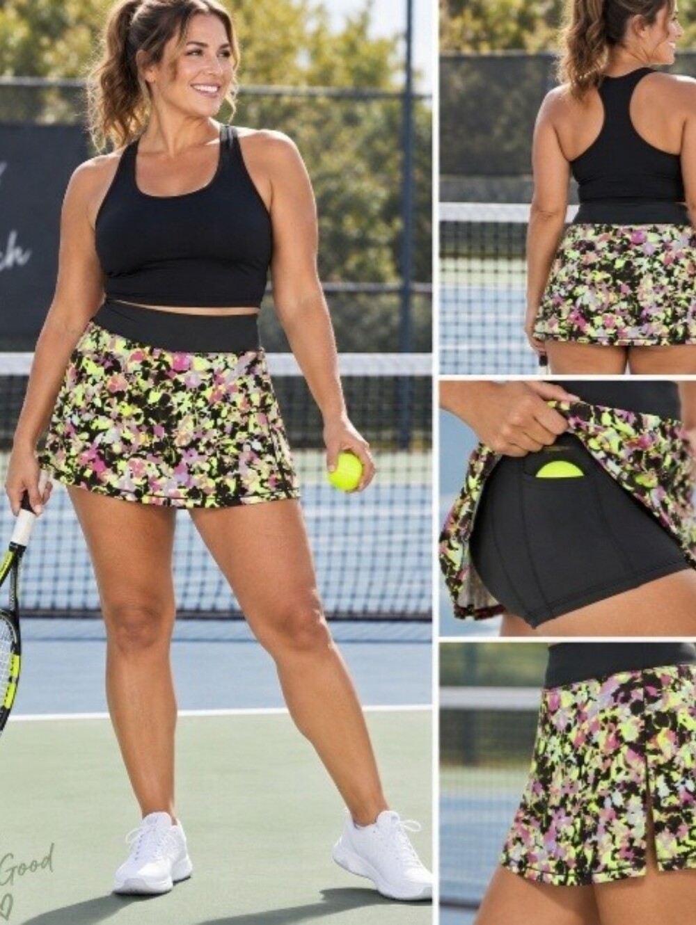 Lululemon Athletica Black Yellow Pink Floral Tennis Skirt Black Shorts Size 12